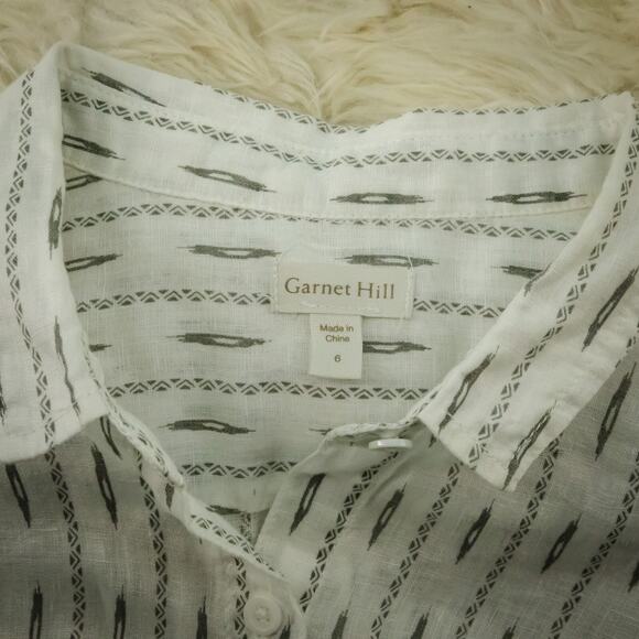 Garnet Hill Size 6 White Southwest Print Collared Button Front Down Long Sleeve - Picture 4 of 7